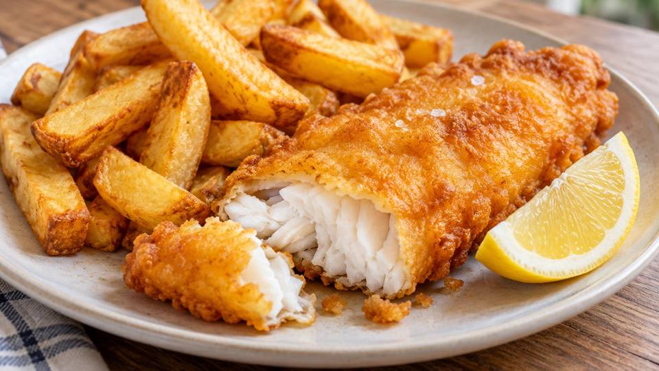 Hake and chips